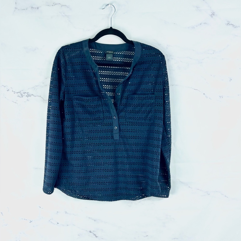 ANN TAYLOR Eyelet Henley Blouse